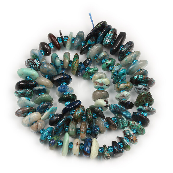 Margele chrysocolla si lapis lazuli oval 7-12x9-15x1,5-4,5mm (sirag)