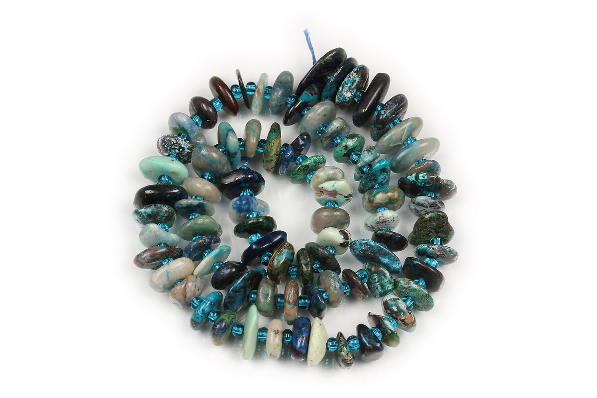 Margele chrysocolla si lapis lazuli oval 7-12x9-15x1,5-4,5mm (sirag)