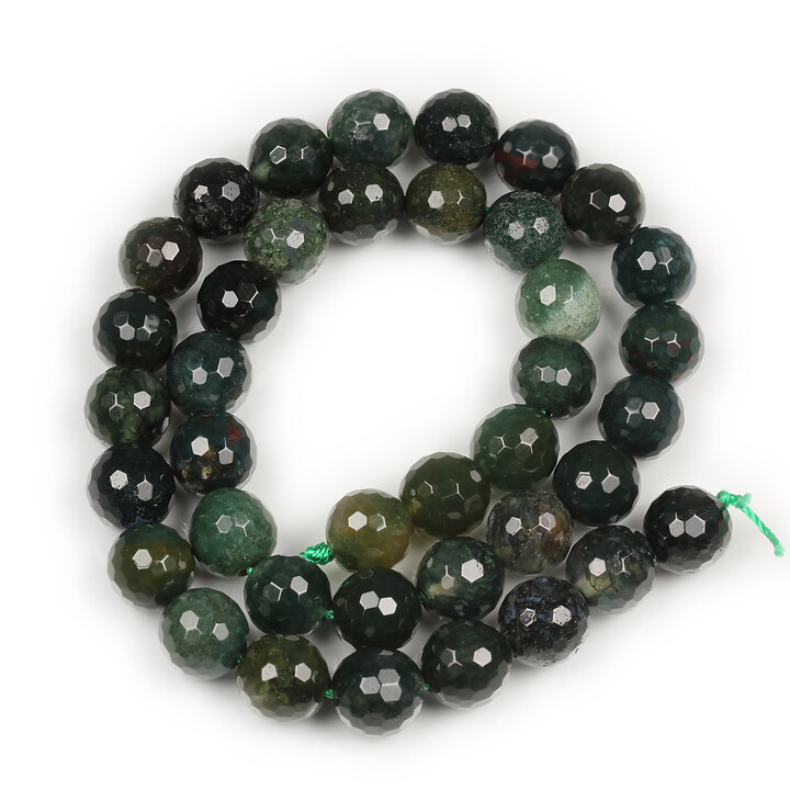 Margele moss agate sfere fatetate (128 fatete) 10mm (sirag)