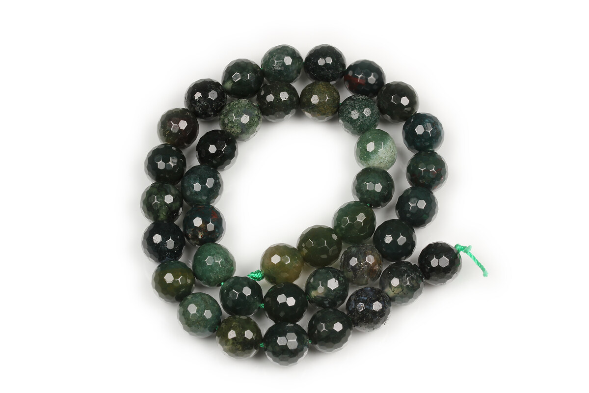 Margele moss agate sfere fatetate (128 fatete) 10mm (sirag)