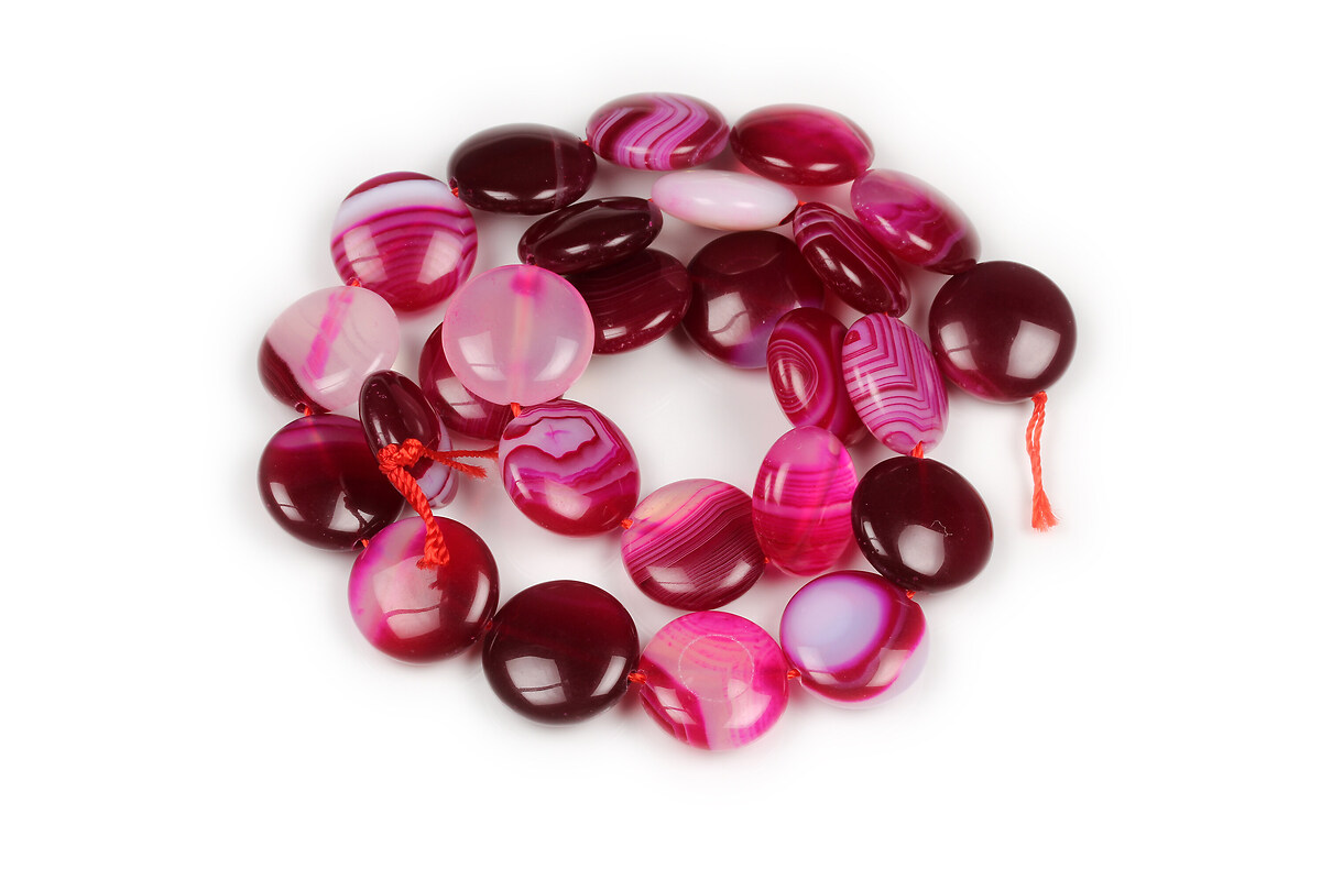 Margele agate striped banuti 15mm (sirag) - magenta