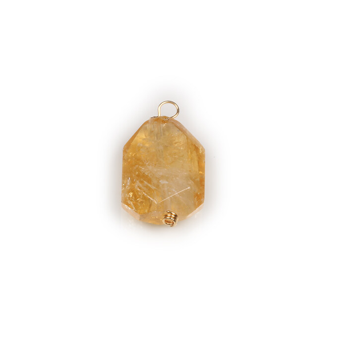 Pandantiv citrine nugget fatetat cu agatatoare aurie 26x15mm