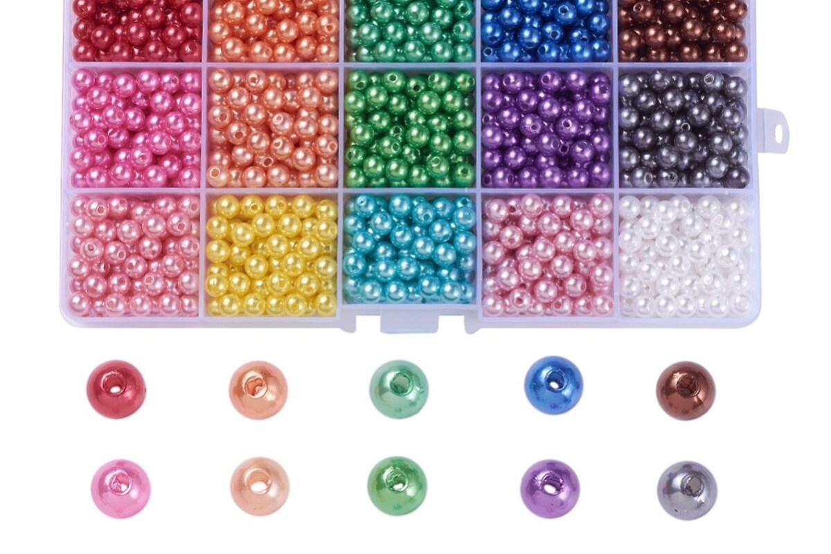 Margele set creativ, cutie 17,5x10cm cu 1350 margele perle de plastic cu orificiul mare