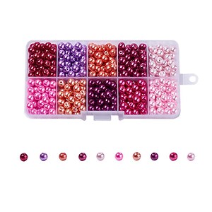 Margele set creativ, cutie 12,5x6,5x2,2cm cu margele perle de sticla 6mm in 10 culori