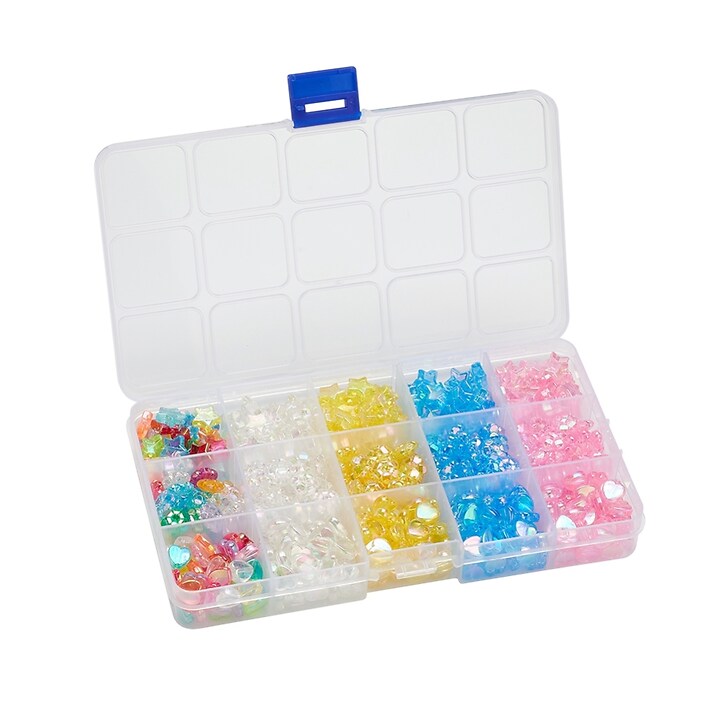 Margele set creativ, cutie 17,5x10x2,5cm cu 600 buc. margele plastic 5 culori