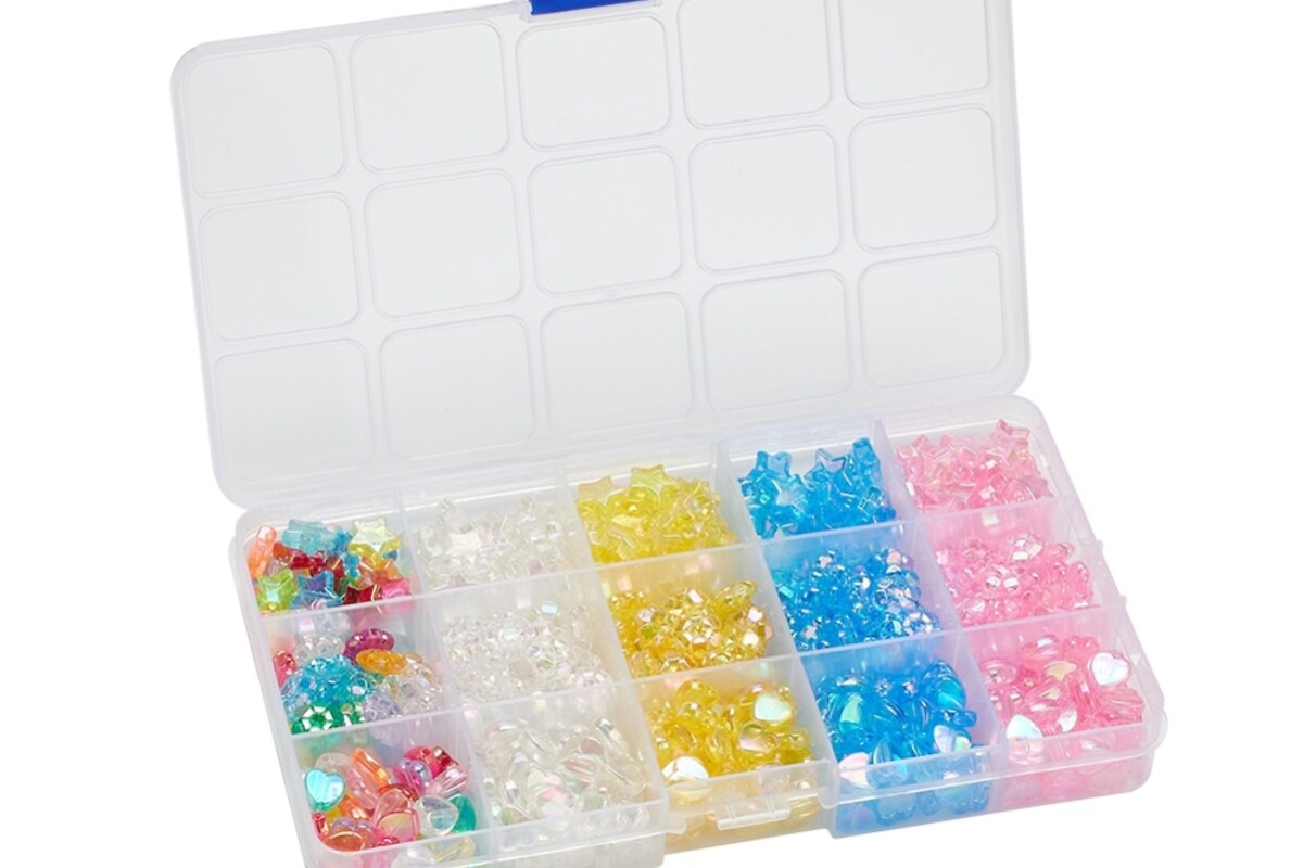 Margele set creativ, cutie 17,5x10x2,5cm cu 600 buc. margele plastic 5 culori