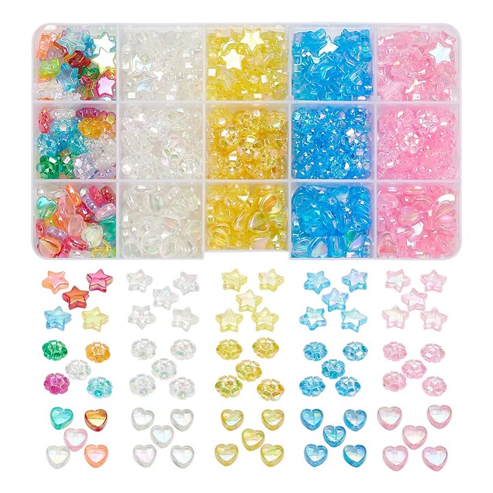 Margele set creativ, cutie 17,5x10x2,5cm cu 600 buc. margele plastic 5 culori