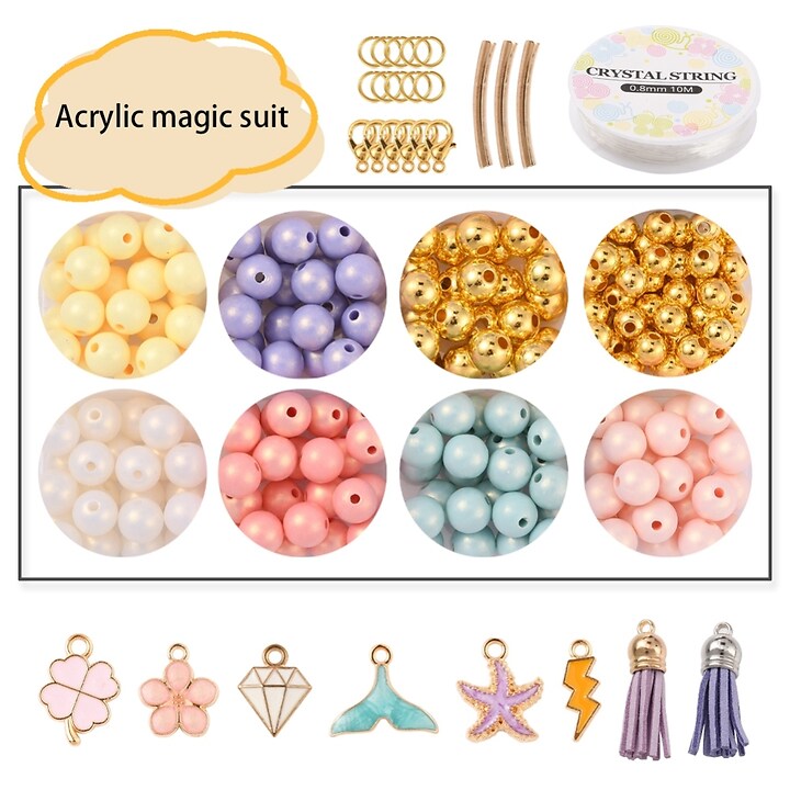 Margele set creativ, cutie 13x10x2,2cm cu 393 margele plastic si accesorii metalice pentru cercei