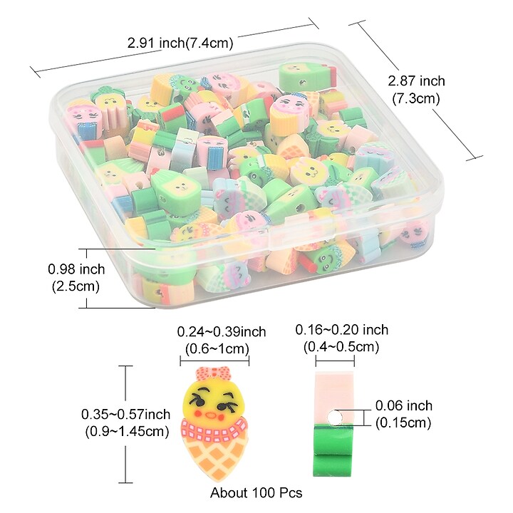 Margele set creativ, cutie 7,4x7,3x2,5cm cu 100 margele din lut polimeric cu tematica dulciuri