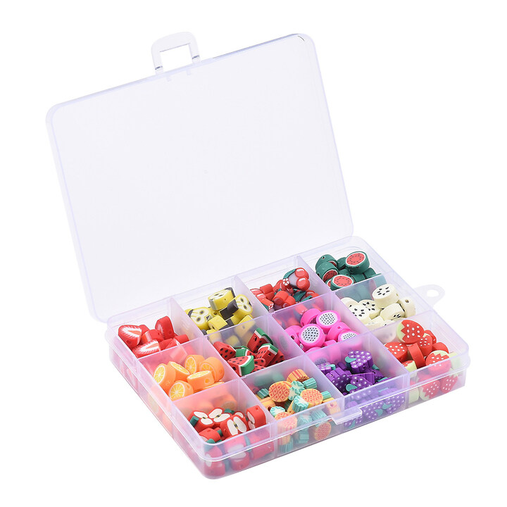 Margele set creativ, cutie 13x10x2,2cm cu 240 margele din lut polimeric cu tematica fructe