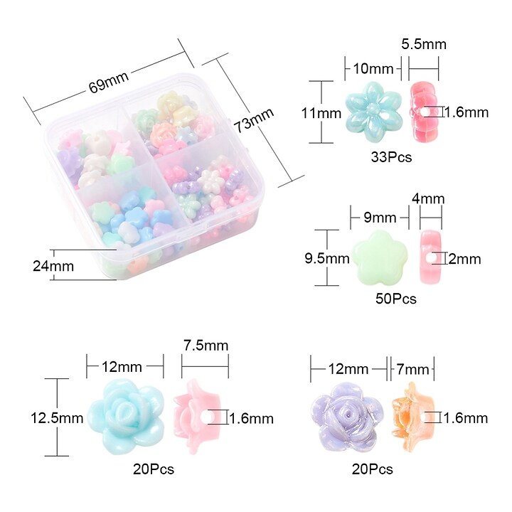 Margele set creativ, cutie 7,3x7x2,4cm cu 123gr. margele plastic floare