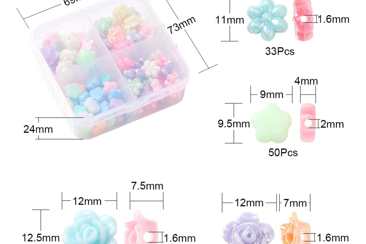 Margele set creativ, cutie 7,3x7x2,4cm cu 123gr. margele plastic floare