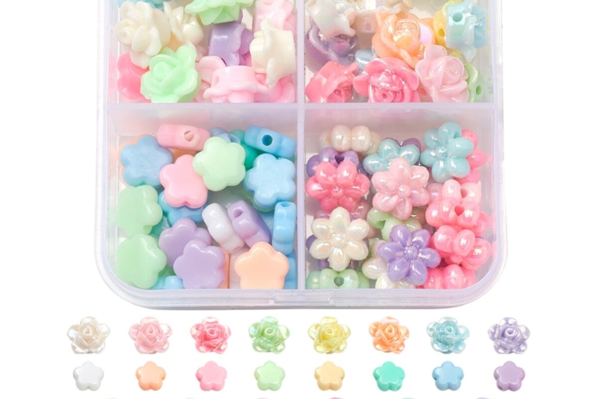 Margele set creativ, cutie 7,3x7x2,4cm cu 123gr. margele plastic floare