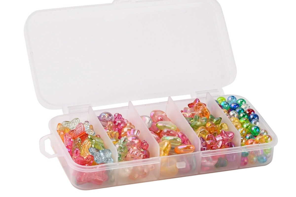 Margele set creativ, cutie 12,5x6x2,5cm cu 199 buc. margele plastic