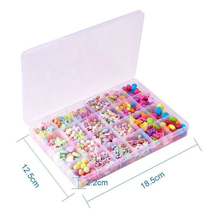 Margele set creativ, cutie 18,5x12,5x2,2cm cu 600 buc. margele plastic si accesorii