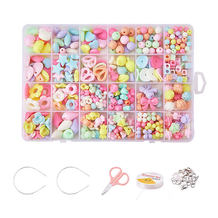 Margele set creativ, cutie 18,5x12,5x2,2cm cu 530 buc. margele plastic si accesorii