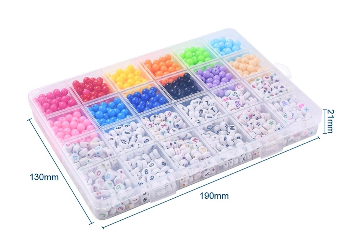 Margele set creativ, cutie 19x13x1,9cm cu 193 gr. margele plastic, litere si numere