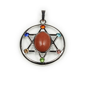 Pandantiv stil Chakra goldstone in montura argintiu inchis 38x34mm