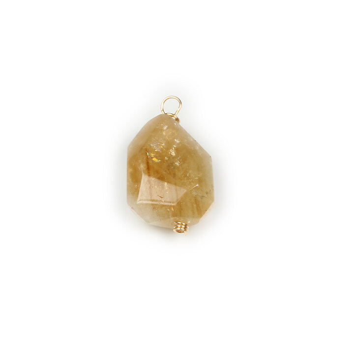 Pandantiv citrine nugget fatetat cu agatatoare aurie 26x15mm