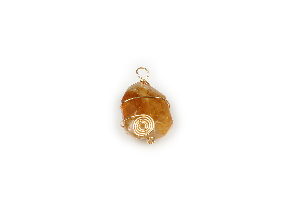 Pandantiv citrine cu agatatoare aurie 26x14-16mm