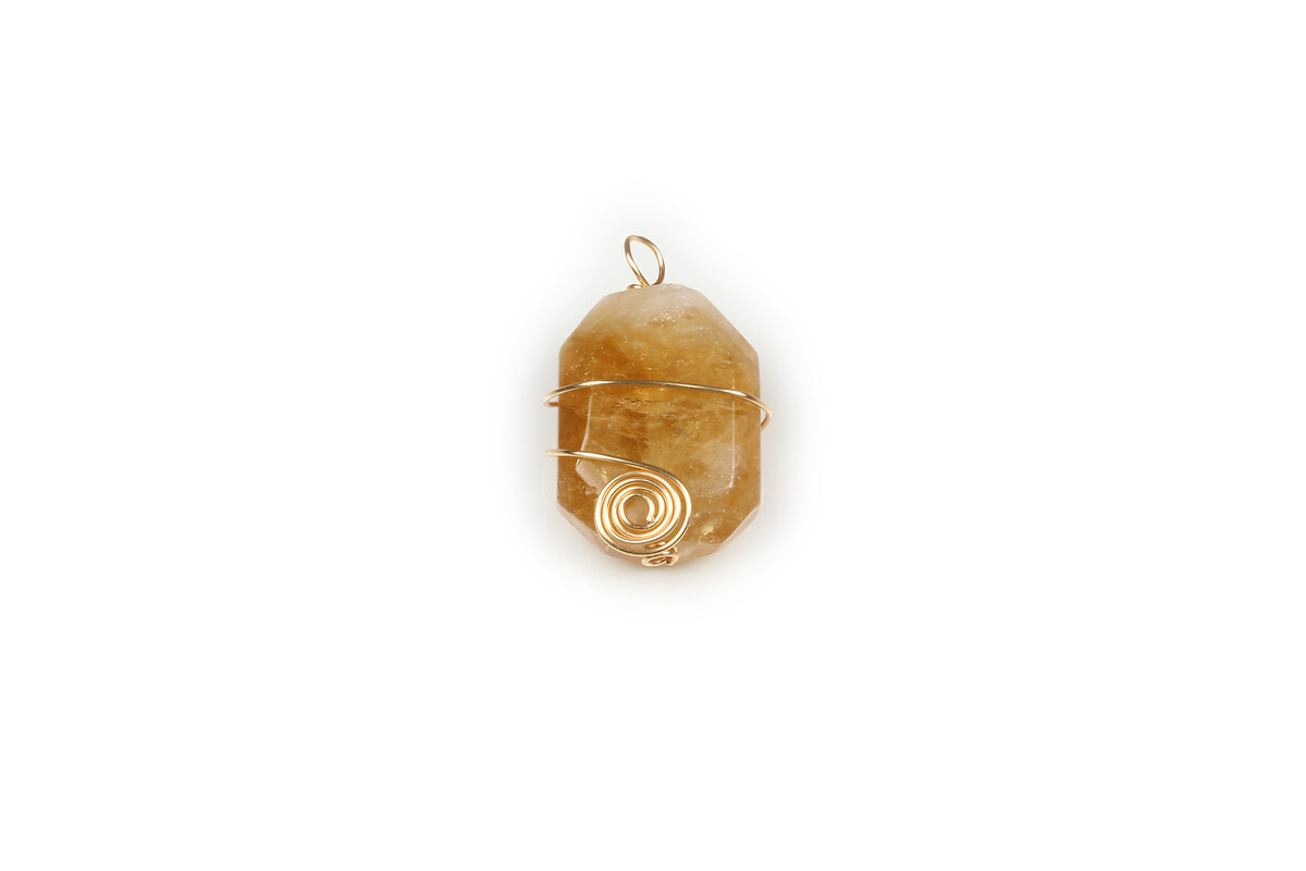 Pandantiv citrine cu agatatoare aurie 26x14-16mm