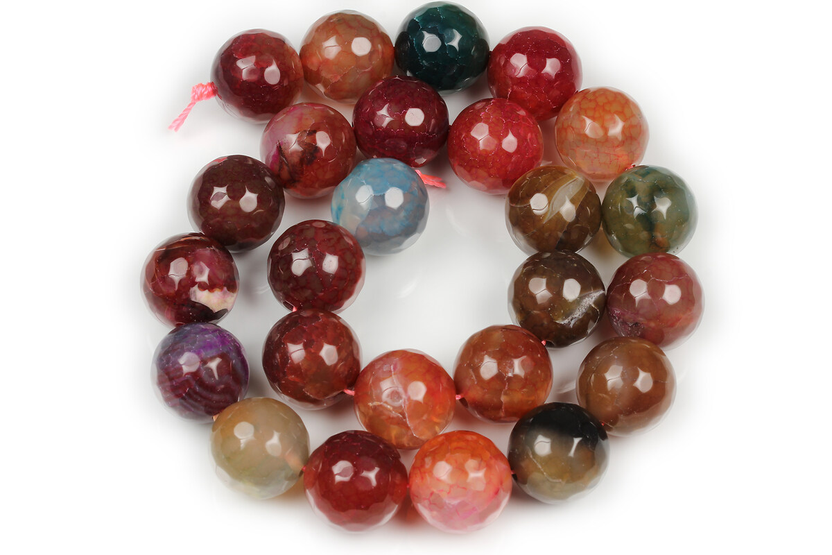 Margele agate crackle grena multicolor sfere fatetate 16mm (sirag)