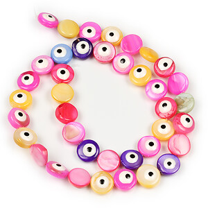 Margele margele sidef colorat cu email evil eye banuti 10x4-5mm (sirag)