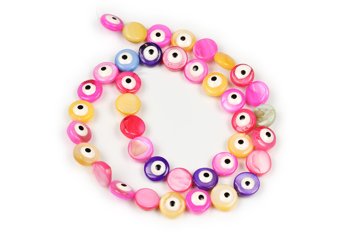 Margele margele sidef colorat cu email evil eye banuti 10x4-5mm (sirag)