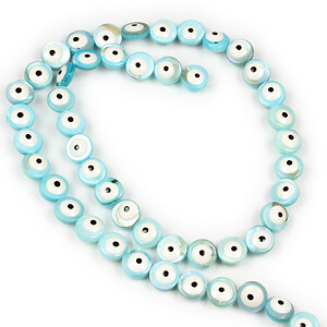 Margele margele sidef bleu cu email evil eye banuti 8x3-4mm (sirag)