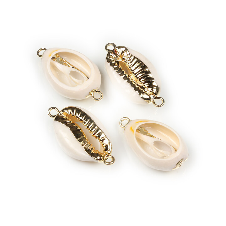 Link scoica cowrie in montura aurie 21-27x10-14x6mm