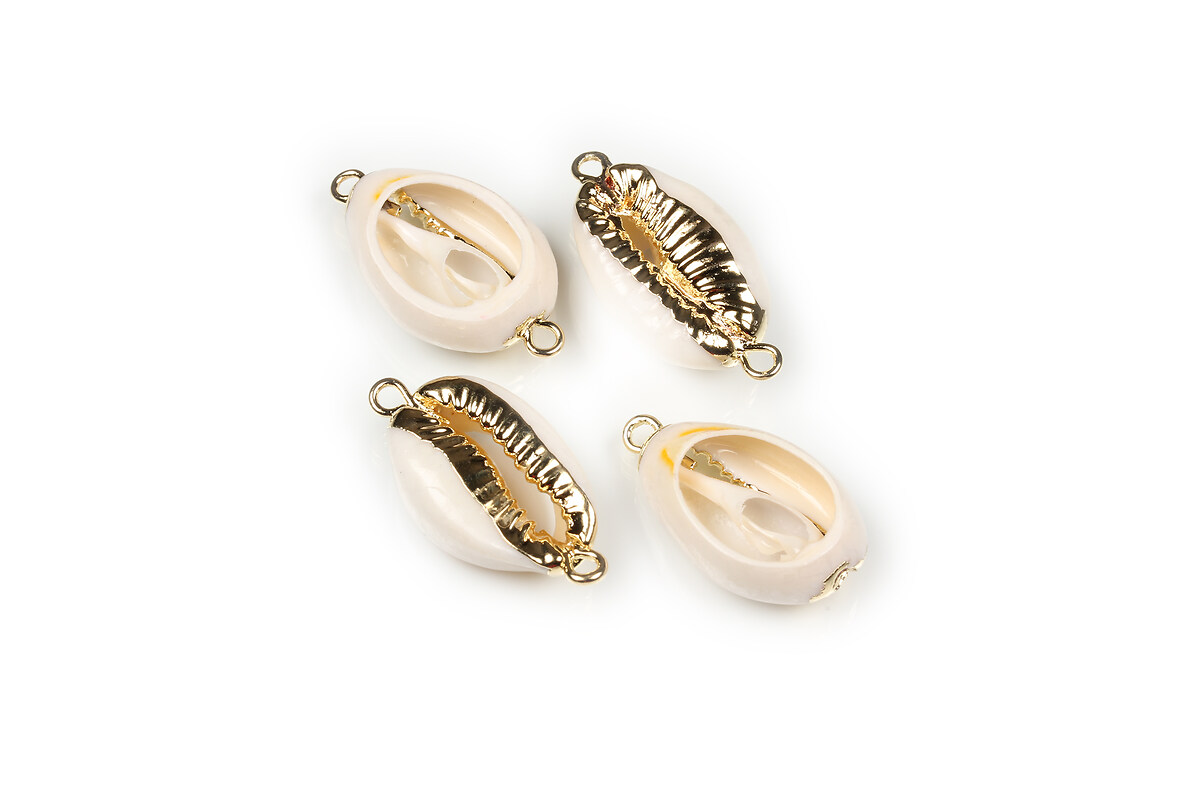 Link scoica cowrie in montura aurie 21-27x10-14x6mm