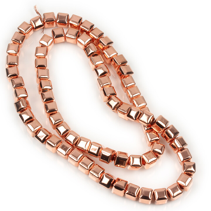 Margele hematit cub, electroplacat rose gold, 6x6x6mm (sirag)