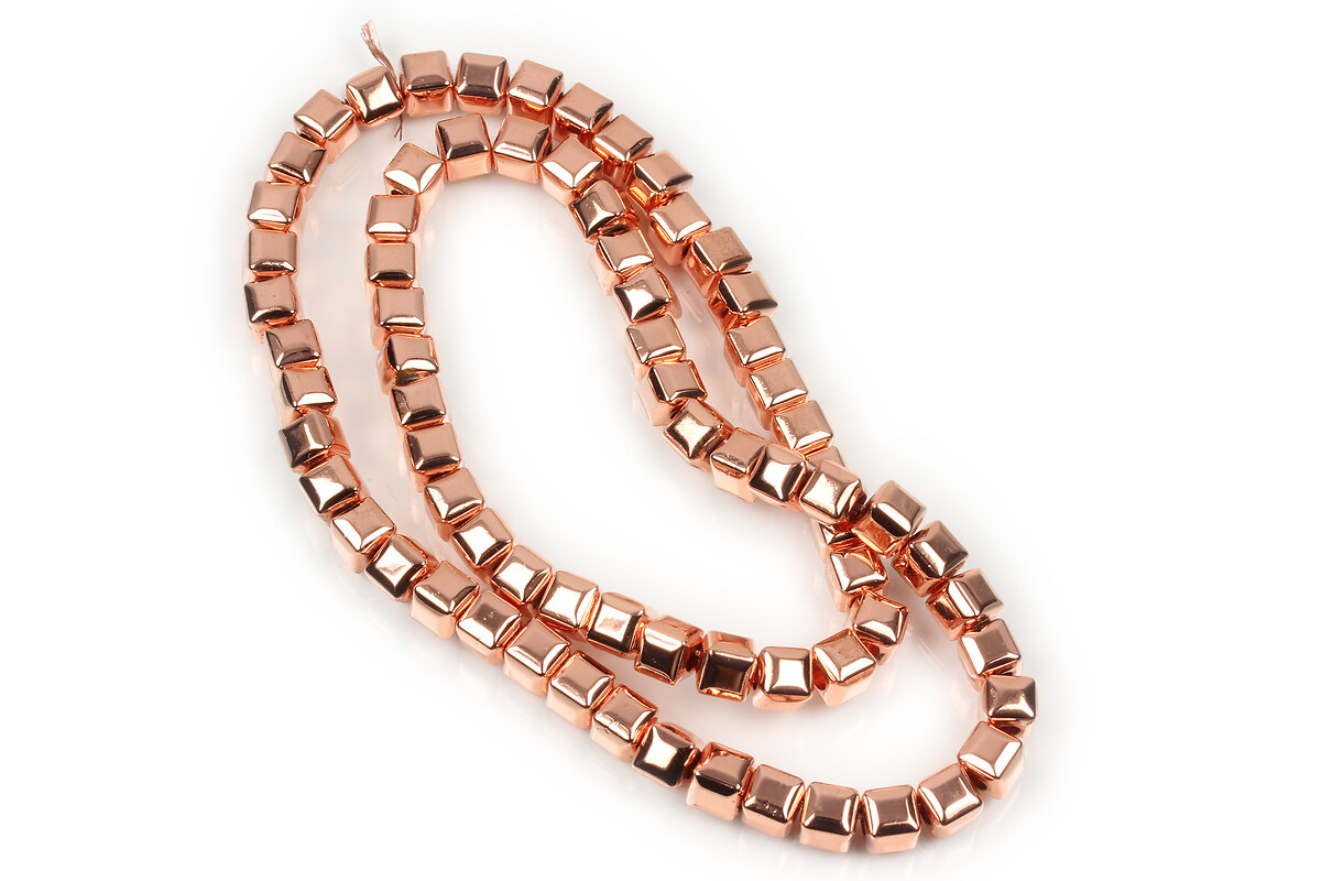 Margele hematit cub, electroplacat rose gold, 6x6x6mm (sirag)