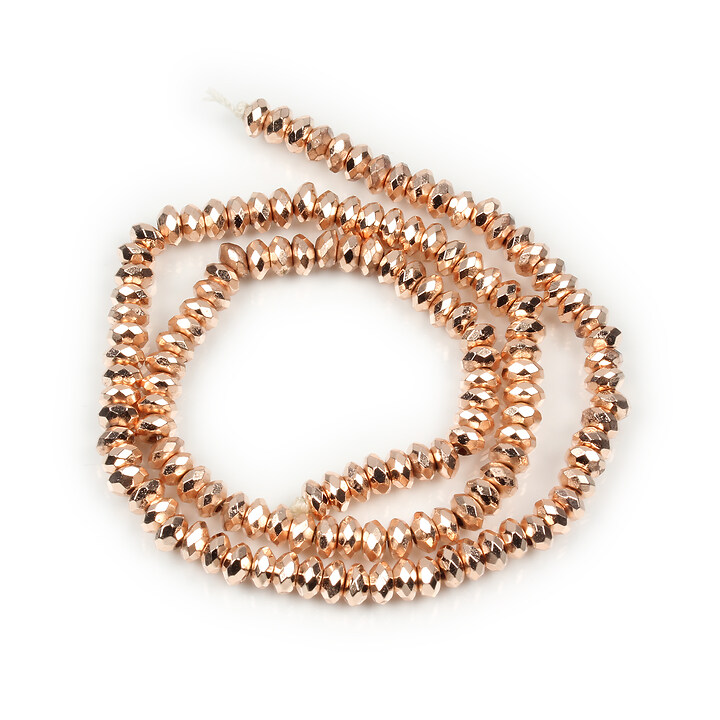 Margele hematit rondele, electroplacat rose gold, 3x6mm (sirag)