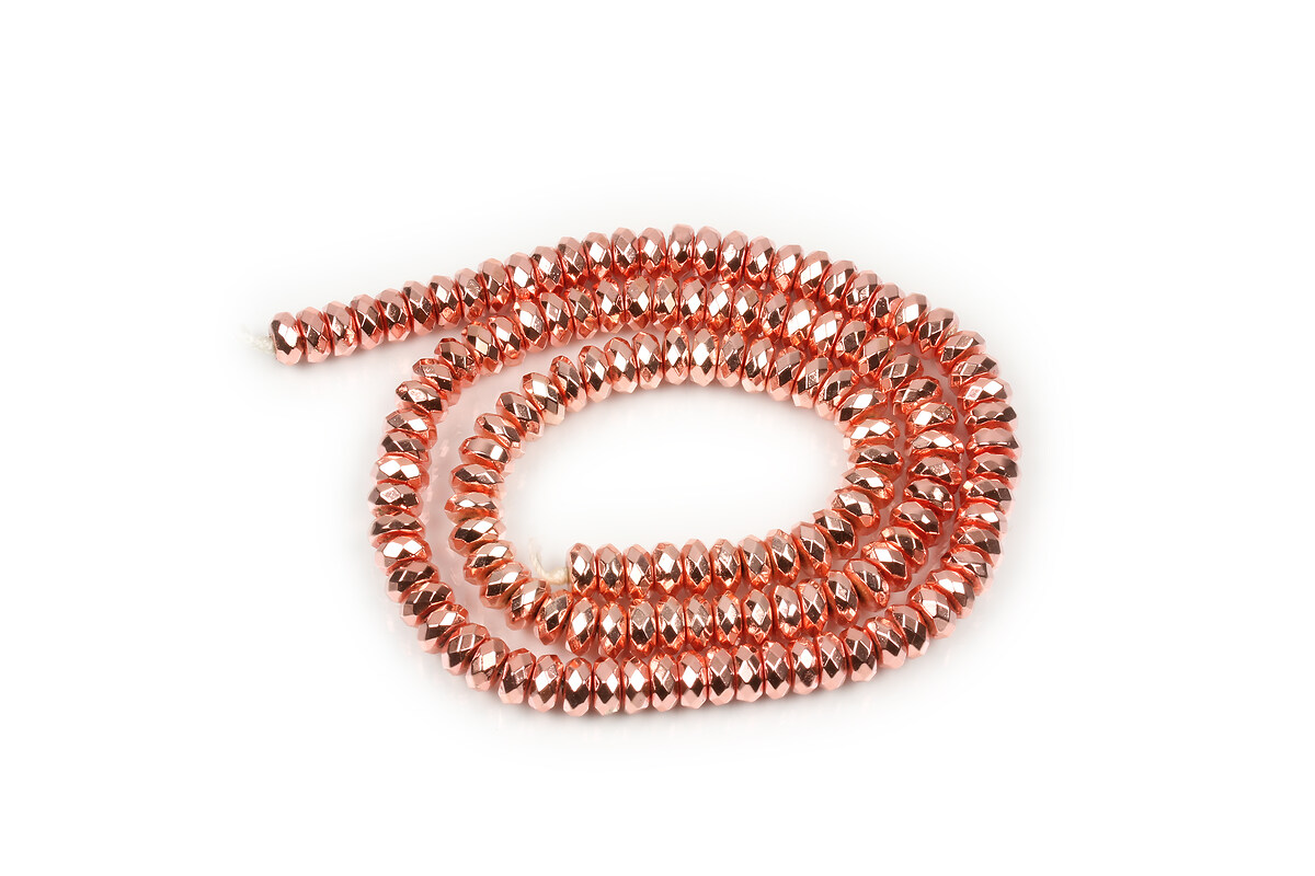 Margele hematit rondele, electroplacat rose gold, 3x6mm (sirag)