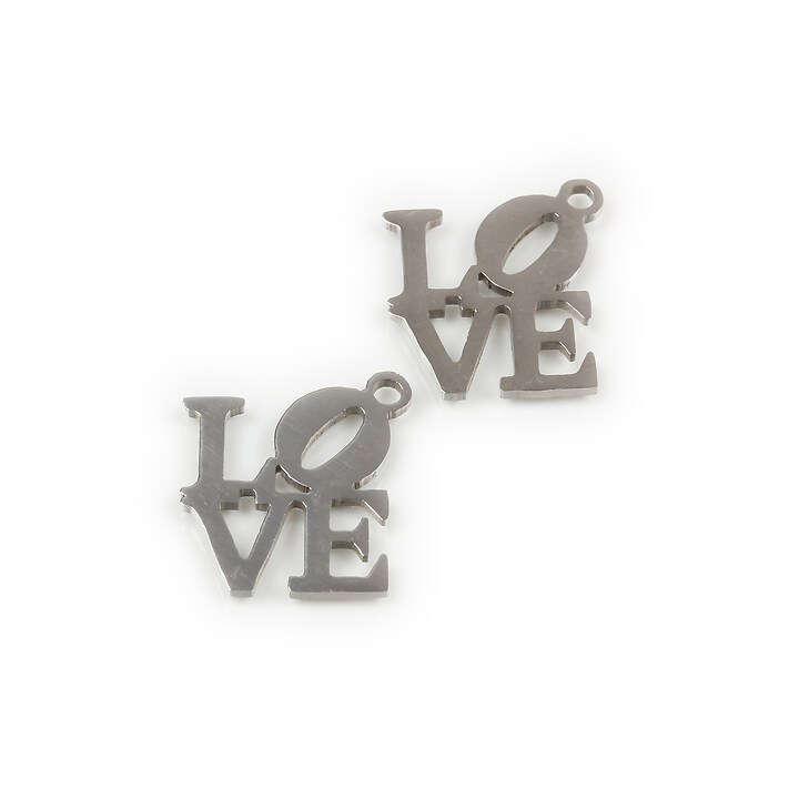 Charm otel inoxidabil 201, love 18x18mm