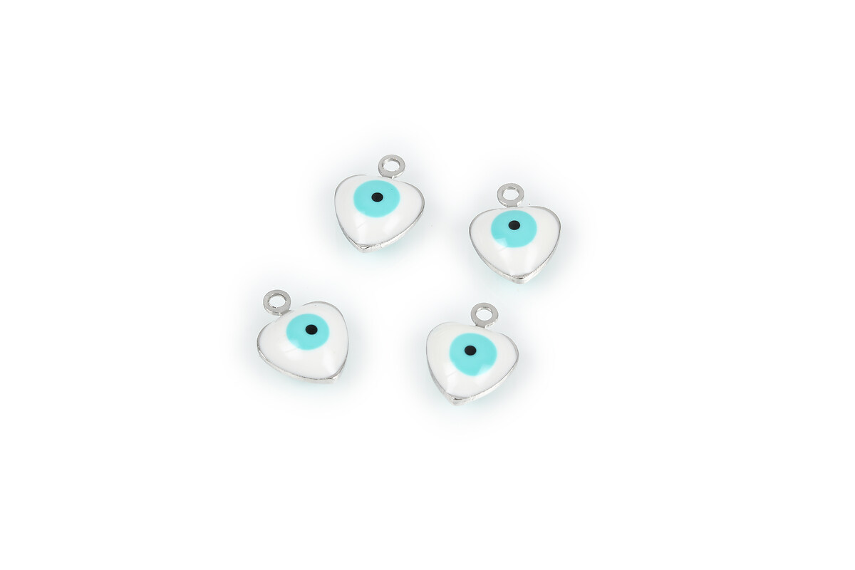 Charm otel inoxidabil 304, inima evil eye cu email 10,5x8mm