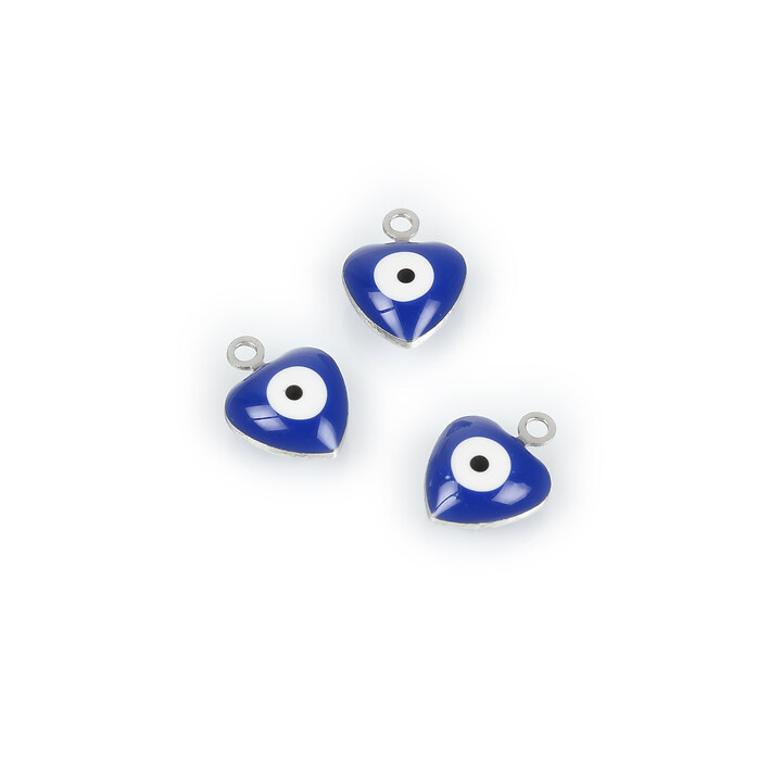 Charm otel inoxidabil 304, inima evil eye cu email 10,5x8mm