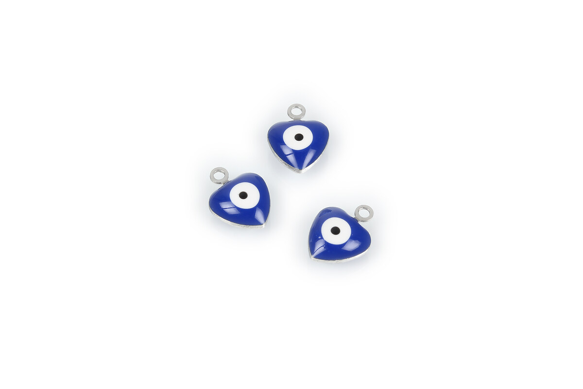 Charm otel inoxidabil 304, inima evil eye cu email 10,5x8mm