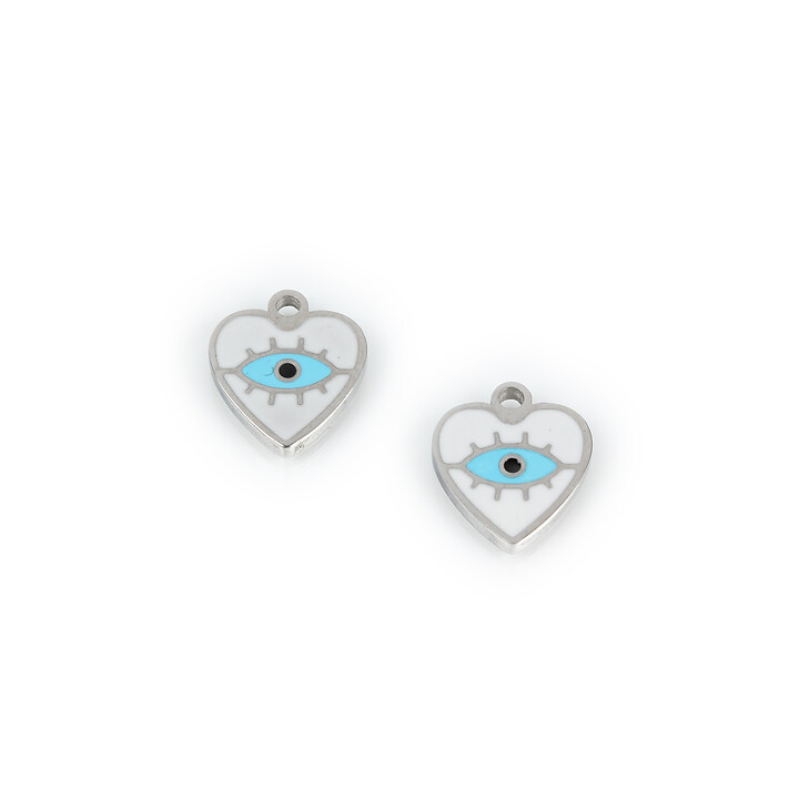 Charm otel inoxidabil 304, evil eye cu email 11,5x10mm