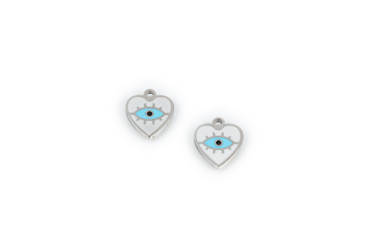 Charm otel inoxidabil 304, evil eye cu email 11,5x10mm