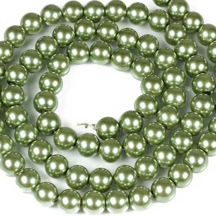 Sirag perle de sticla lucioase, sfere 10mm - verde militar