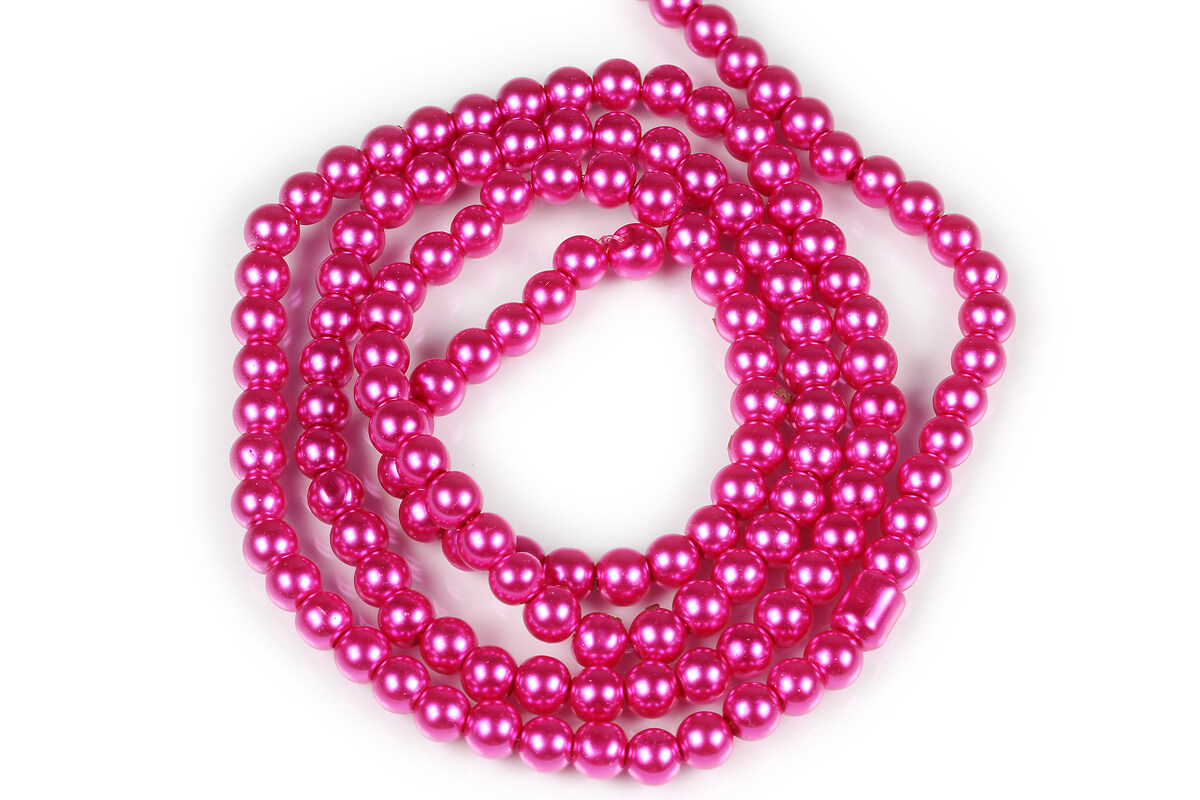 Sirag perle de sticla lucioase, sfere 6mm - roz fucsia (aprox. 145 buc.)