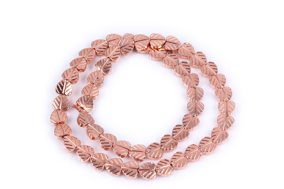 Margele hematit frunza, electroplacat rose gold, 8x8x2,5mm (sirag)