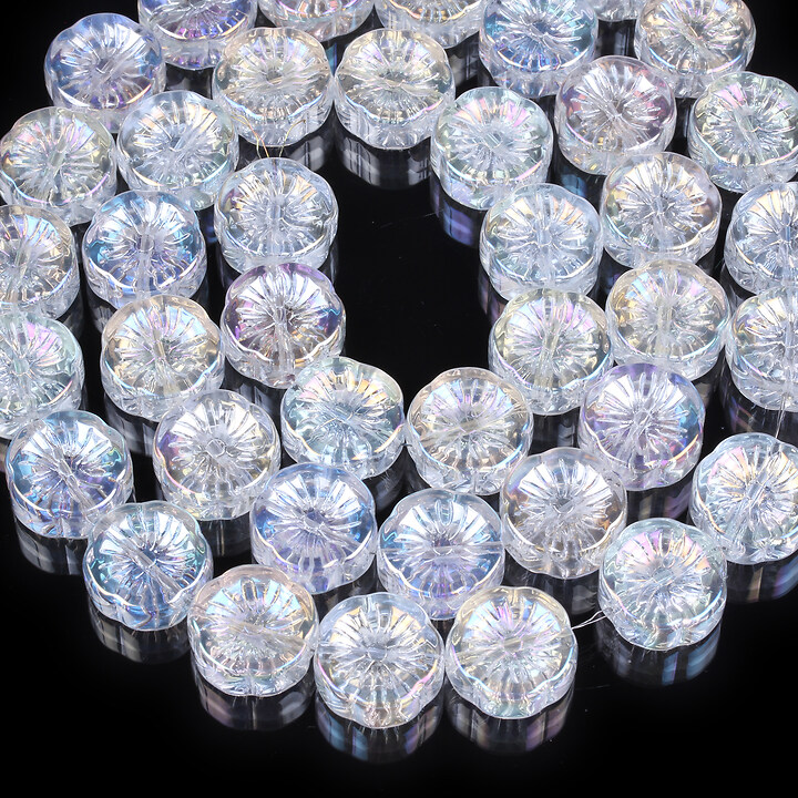 Margele cristal electroplacat 14x14,5mm (sirag) - floare alb AB