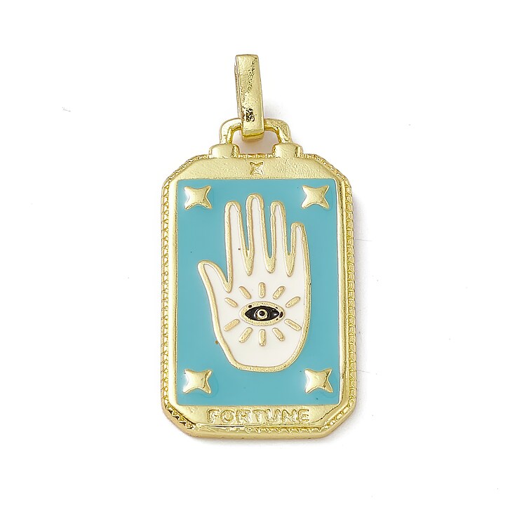 Pandantiv auriu emailat carte de tarot Mana Hamsa 26x14x2mm