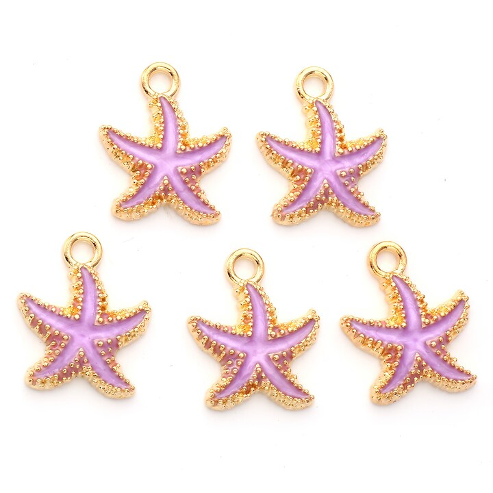 Charm auriu emailat stea de mare roz 18x15x3mm