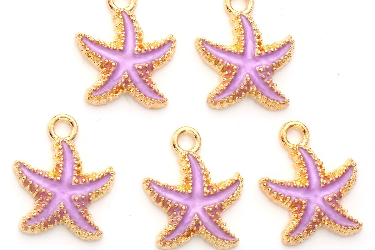 Charm auriu emailat stea de mare roz 18x15x3mm