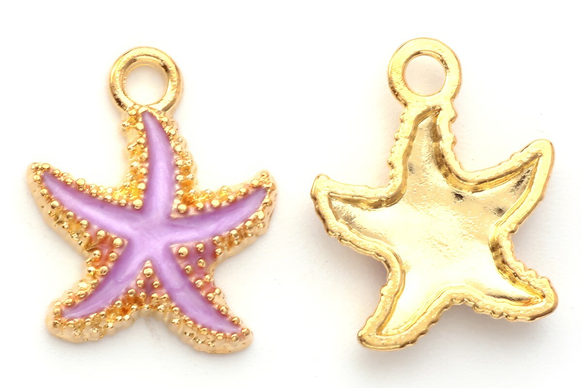 Charm auriu emailat stea de mare roz 18x15x3mm