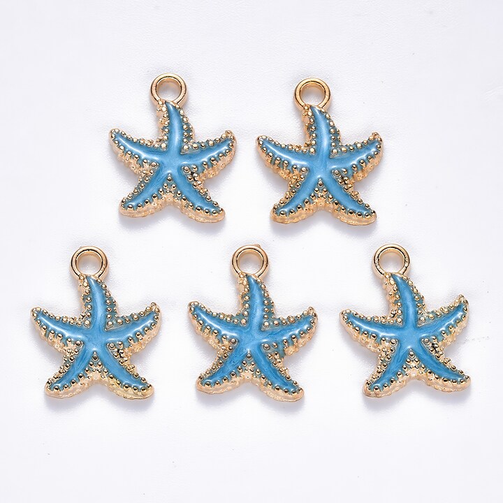 Charm auriu emailat stea de mare albastra 18x15x3mm